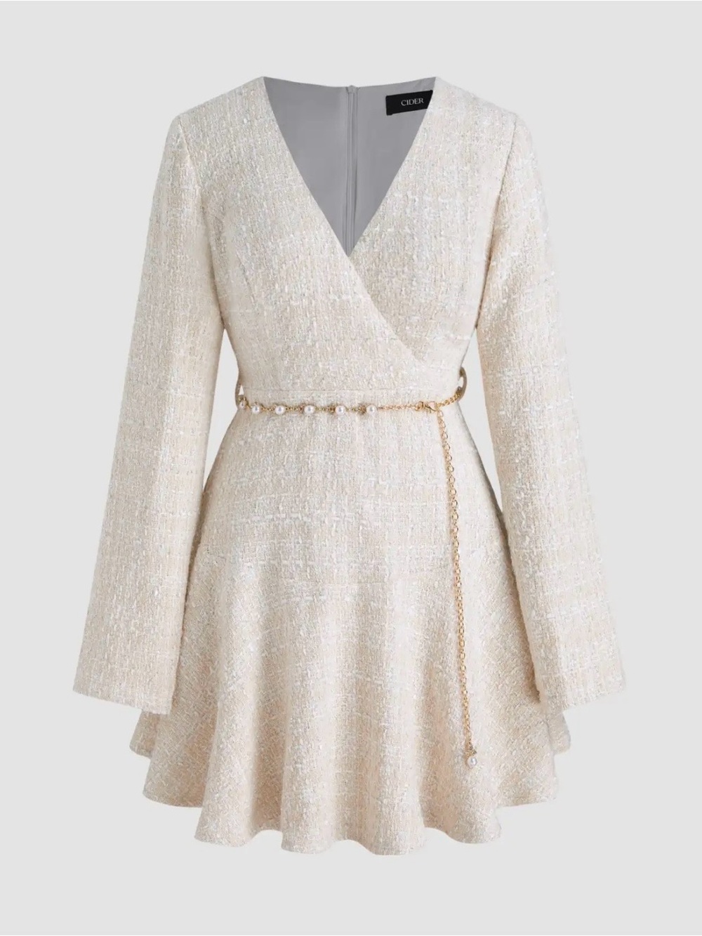 NWOT Cider Tweed Mini Dress w/Solid V-Neck (no belt)